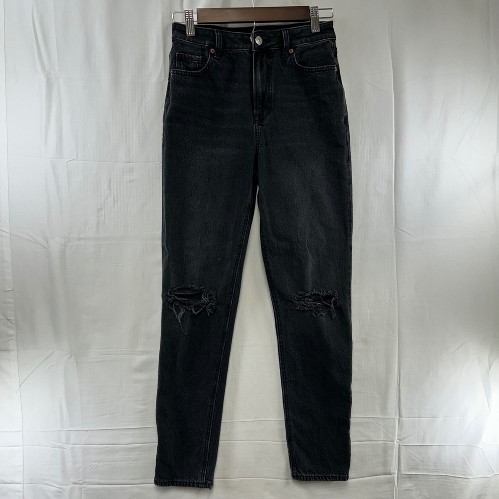 American Eagle Mom Jean Womens‎ 0 Black Distressed Strigid High Rise Denim